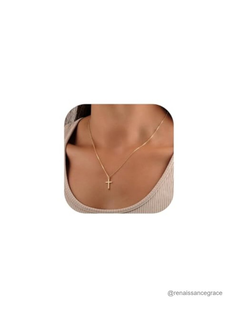 14K Gold Plated Cubic Zirconia Cross Pendant Necklace for Women